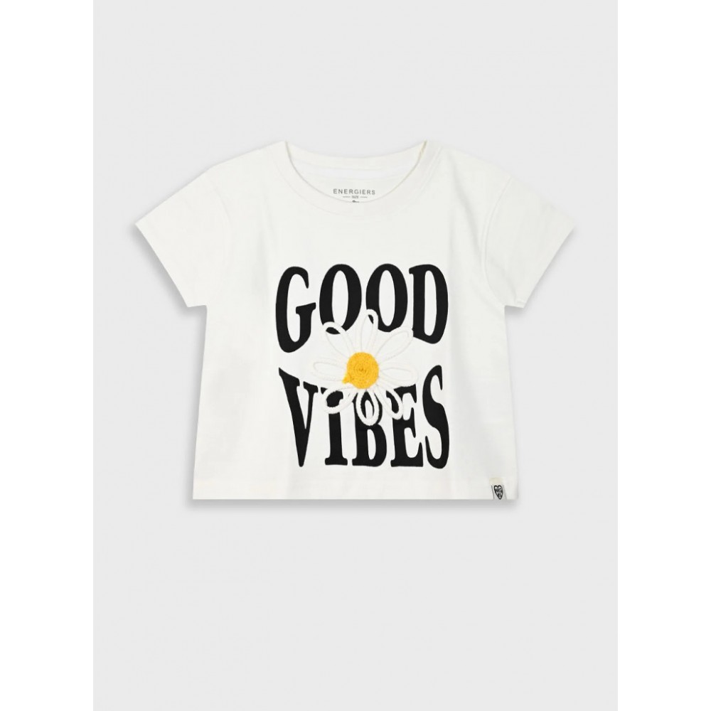 Εφηβική Μπλούζα Βαμβακερή Good Vibes Κορίτσι (6-16)-Εκρού- 16-225223-5