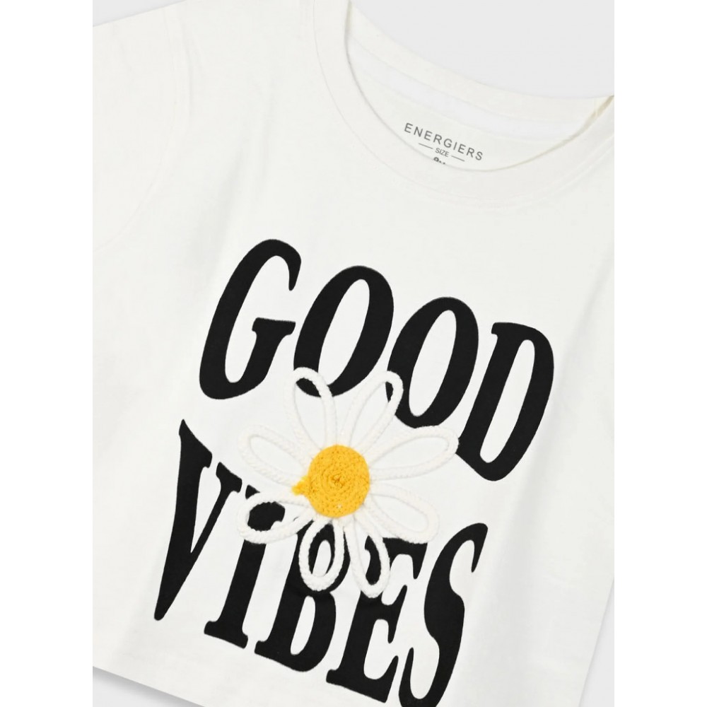 Εφηβική Μπλούζα Βαμβακερή Good Vibes Κορίτσι (6-16)-Εκρού- 16-225223-5