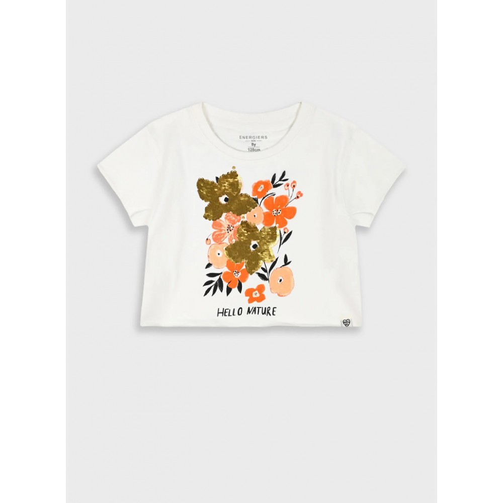 Εφηβική Crop Top Μπλούζα Βαμβακερή με Παγιέτα Κορίτσι (6-16) -Εκρού- 16-225229-5