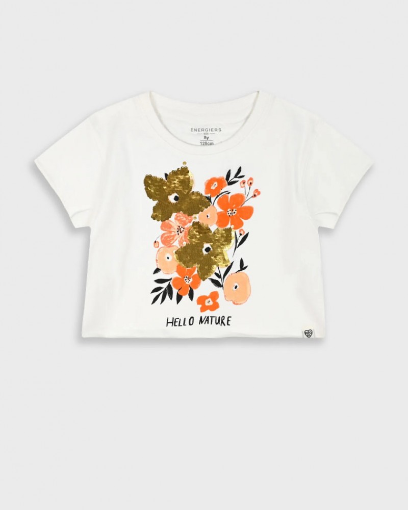Εφηβική Crop Top Μπλούζα Βαμβακερή με Παγιέτα Κορίτσι (6-16) -Εκρού- 16-225229-5