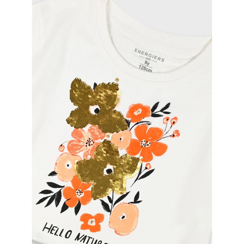 Εφηβική Crop Top Μπλούζα Βαμβακερή με Παγιέτα Κορίτσι (6-16) -Εκρού- 16-225229-5