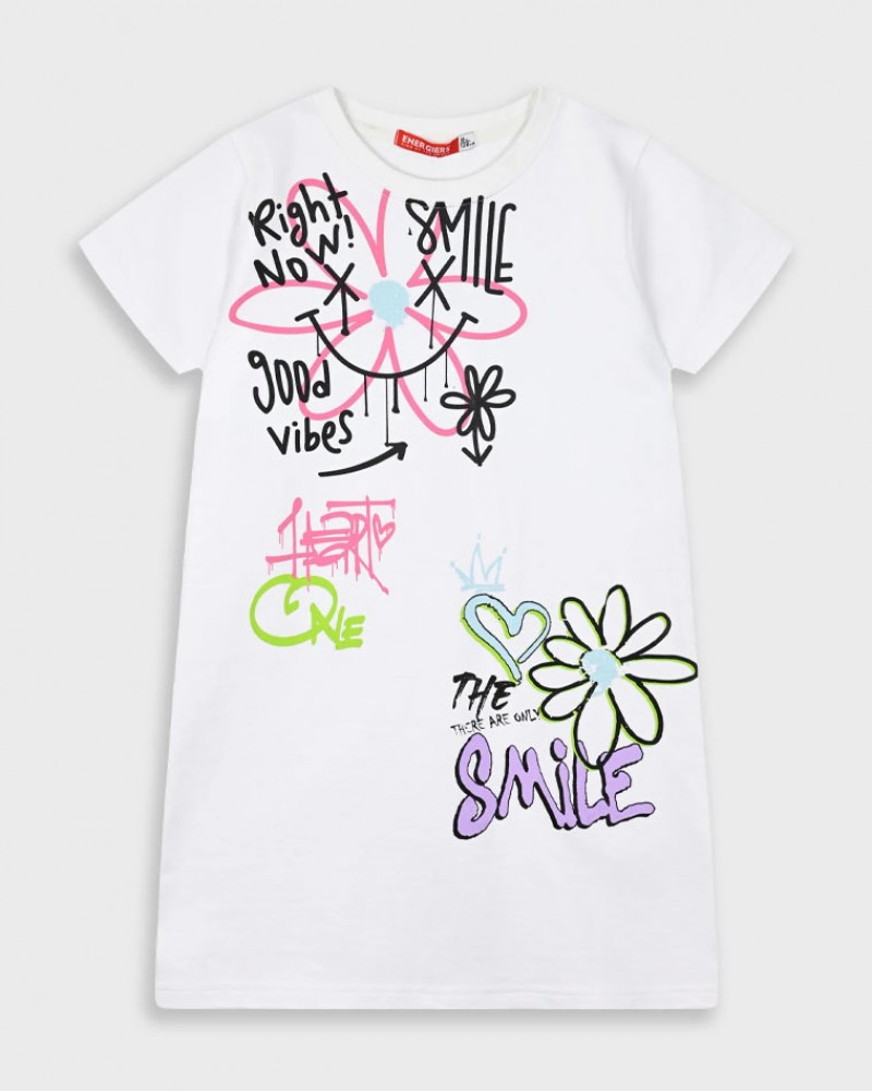 Εφηβικό Φόρεμα Graffiti Good Vibes Κορίτσι (6-16) –Λευκό– 16-225241-7