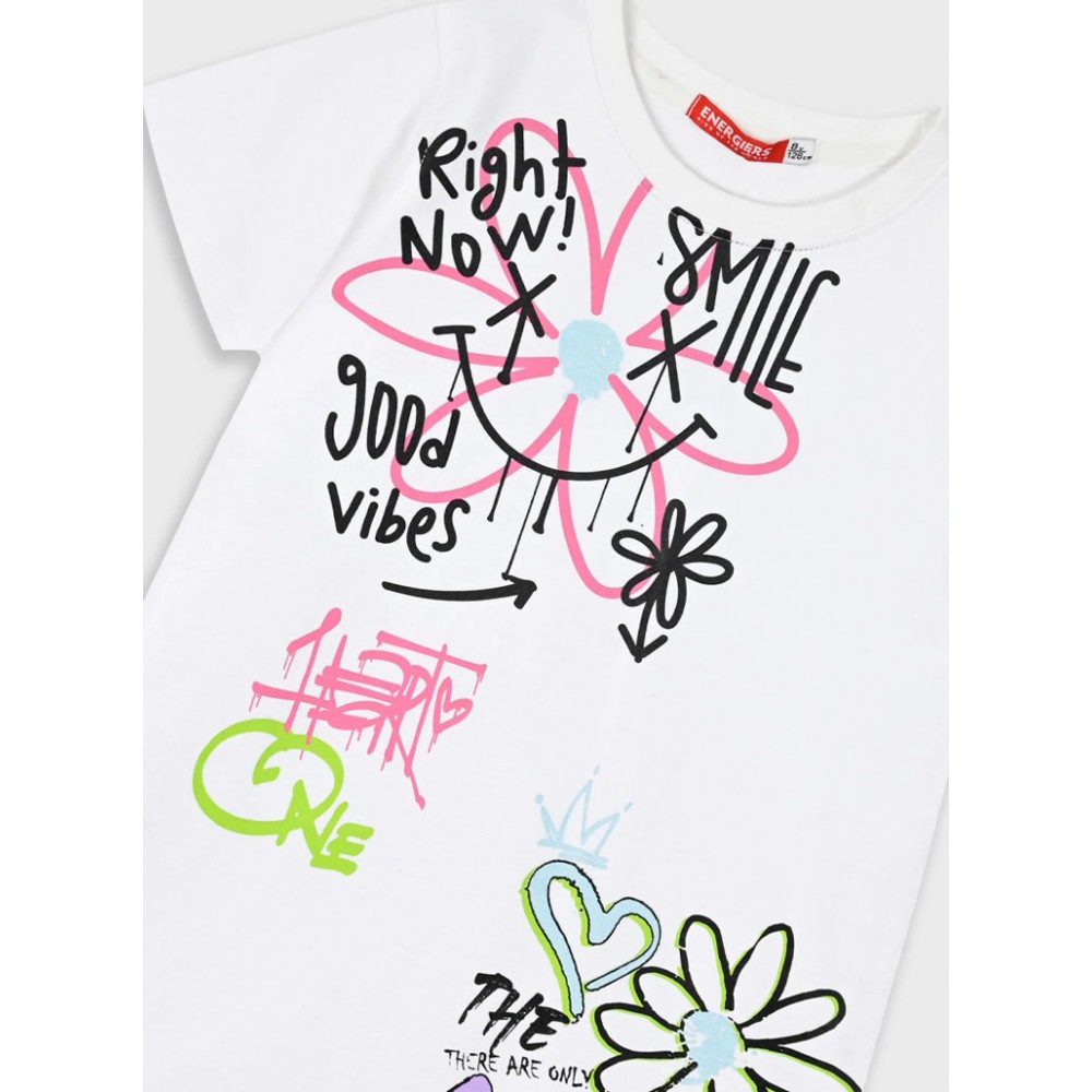 Εφηβικό Φόρεμα Graffiti Good Vibes Κορίτσι (6-16) –Λευκό– 16-225241-7