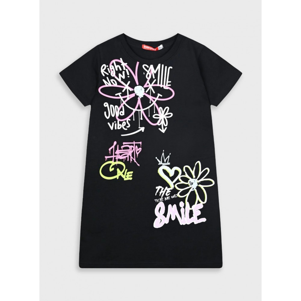 Εφηβικό Φόρεμα Graffiti Good Vibes Κορίτσι (6-16) –Μαύρο– 16-225241-7