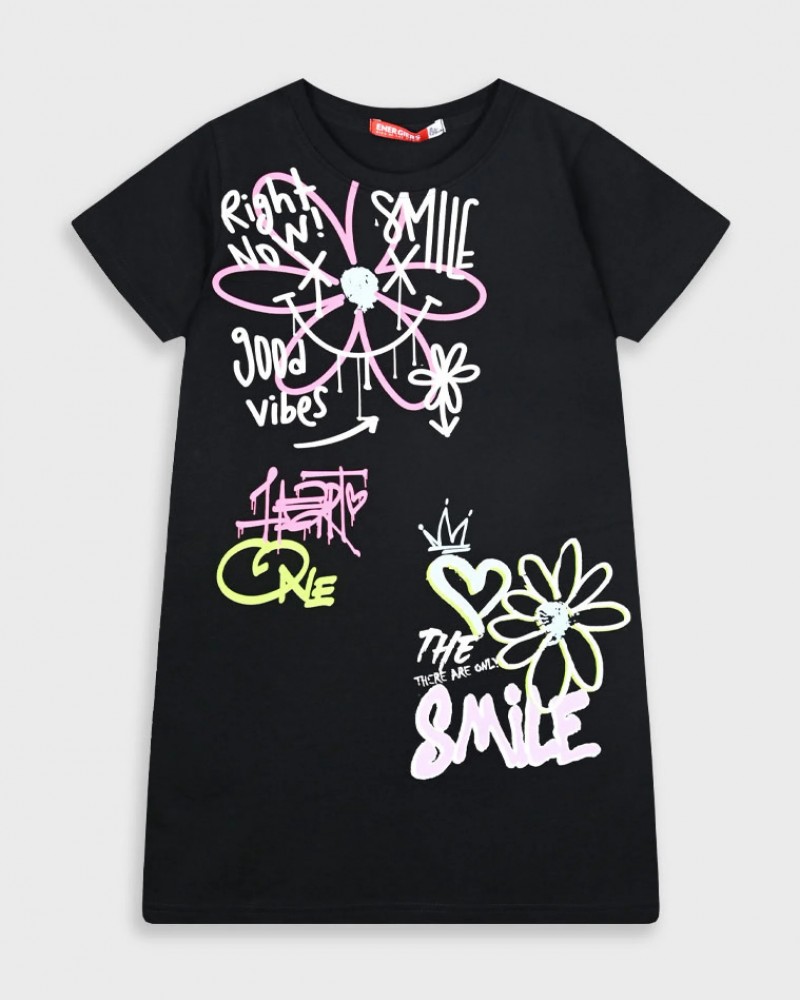 Εφηβικό Φόρεμα Graffiti Good Vibes Κορίτσι (6-16) –Μαύρο– 16-225241-7