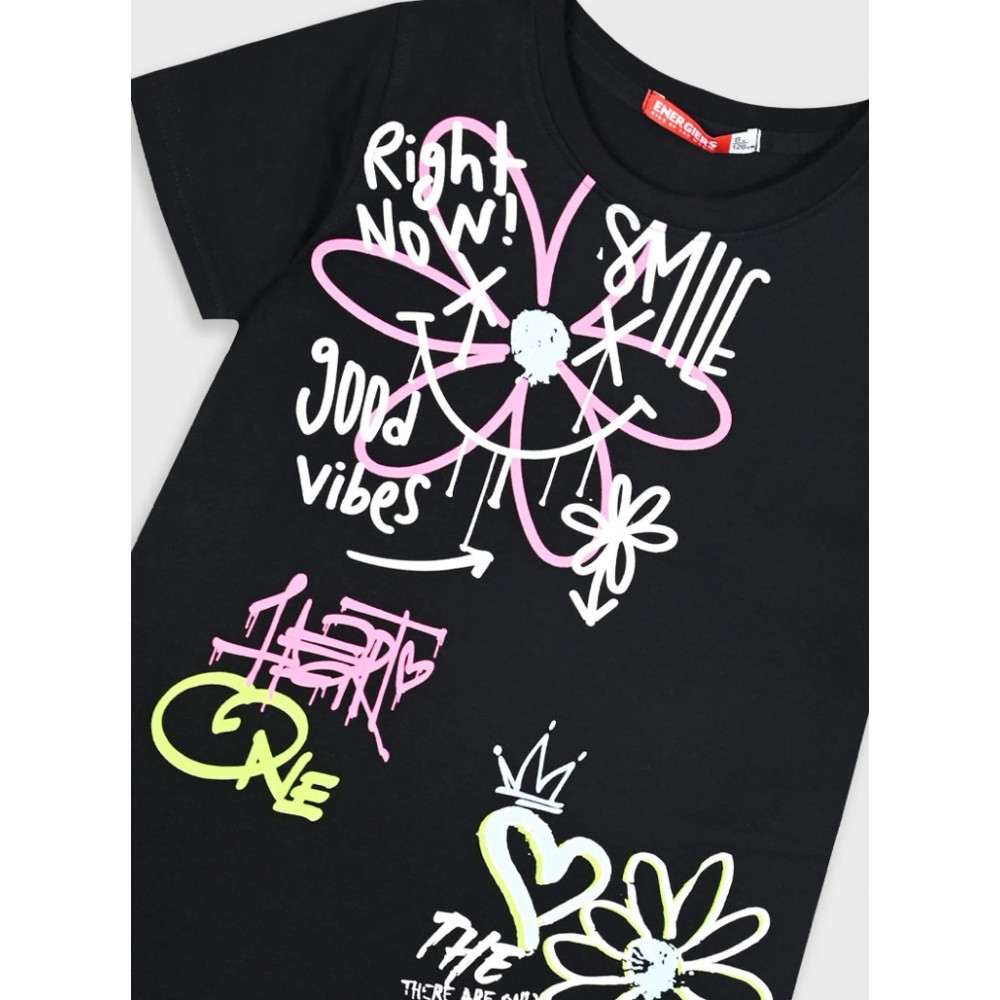 Εφηβικό Φόρεμα Graffiti Good Vibes Κορίτσι (6-16) –Μαύρο– 16-225241-7