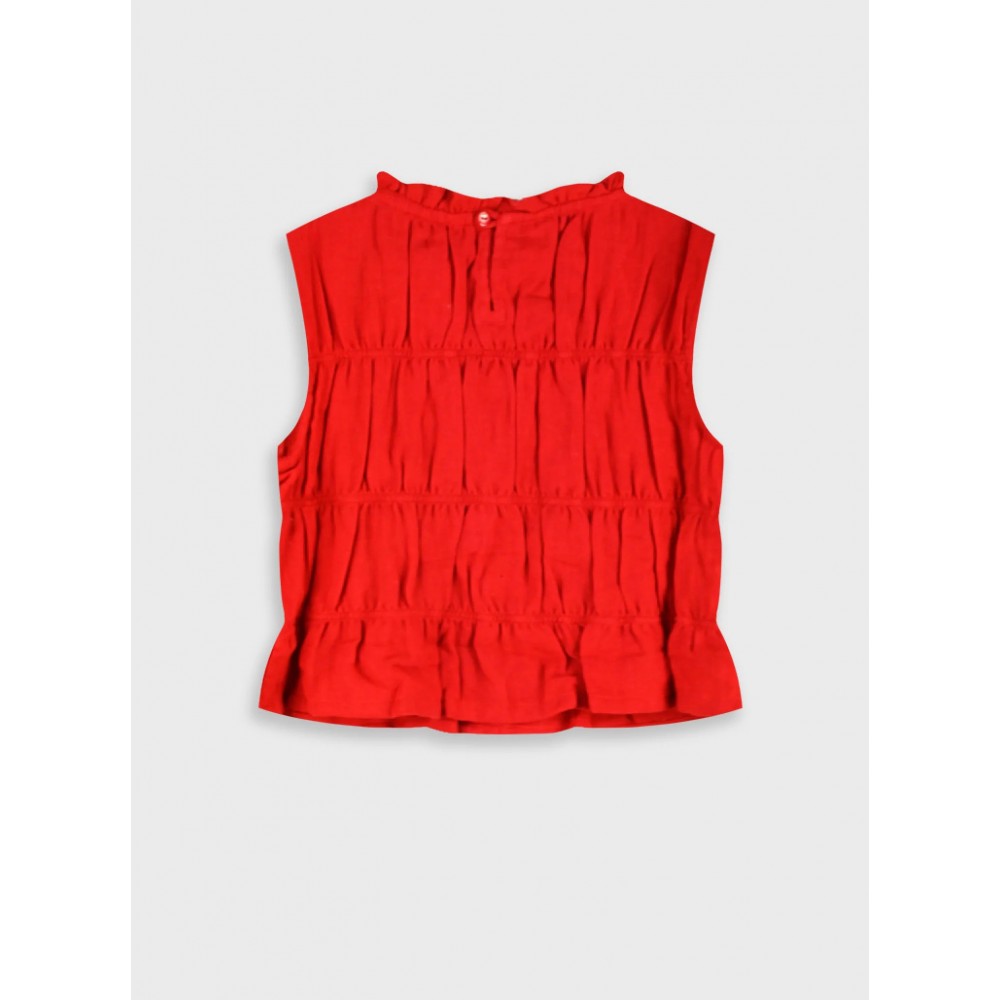 Εφηβική Μπλούζα Αμάνικη με Σούρες Κορίτσι (6-16) -Κόκκινο- 16-226200-4