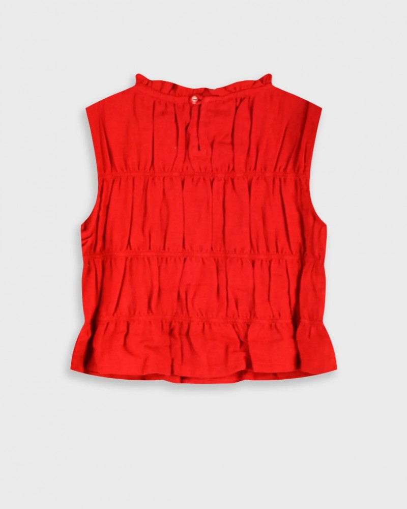 Εφηβική Μπλούζα Αμάνικη με Σούρες Κορίτσι (6-16) -Κόκκινο- 