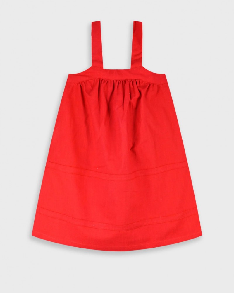 Εφηβικό Φόρεμα με Τιράντα και Σούρα Κορίτσι (6-16) –Κόκκινο– 