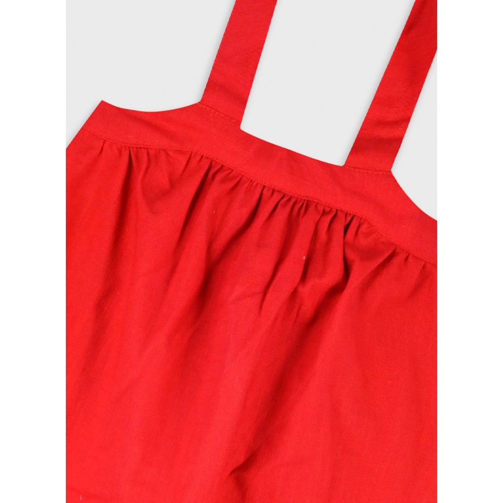 Εφηβικό Φόρεμα με Τιράντα και Σούρα Κορίτσι (6-16) –Κόκκινο– 16-226200-7