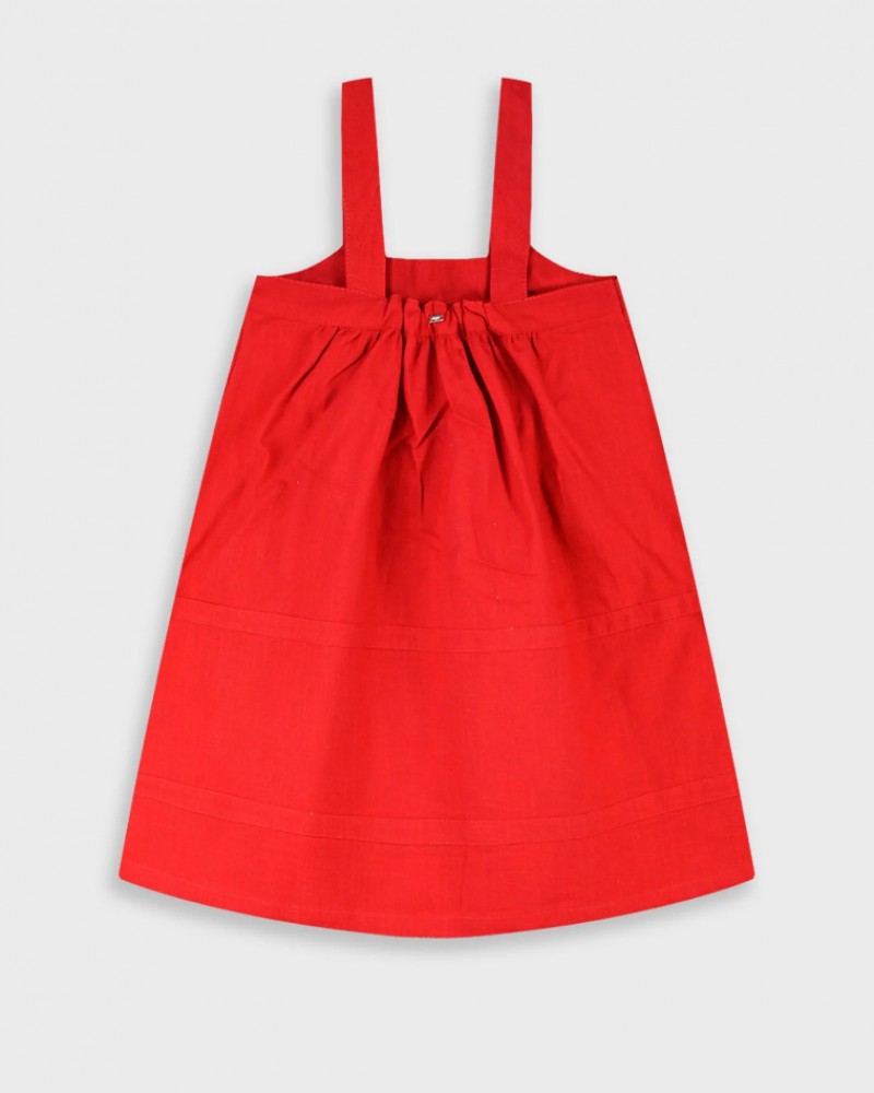 Εφηβικό Φόρεμα με Τιράντα και Σούρα Κορίτσι (6-16) –Κόκκινο– 