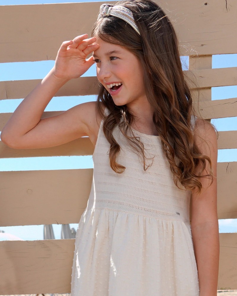 Εφηβικό Φόρεμα Αμάνικο Teen Dress με Κέντημα Κορίτσι (6-16) -Βανίλια- 