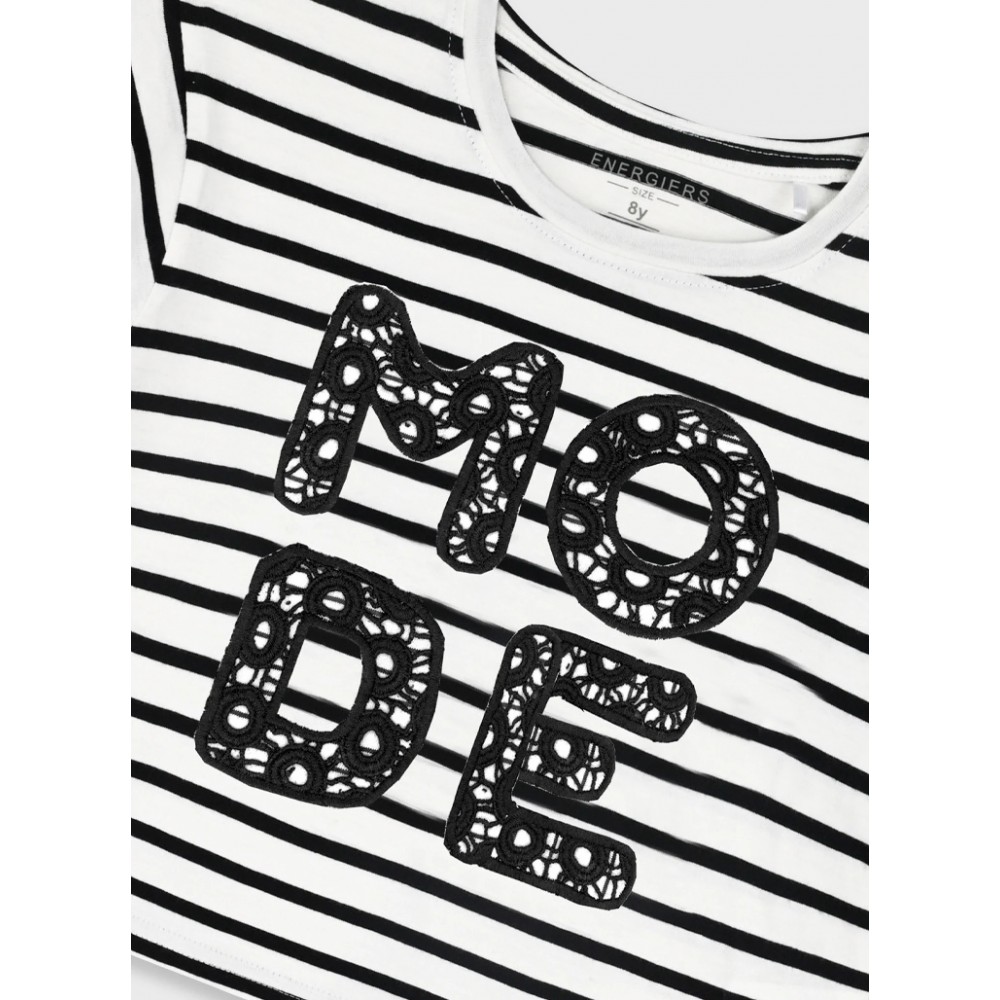 Εφηβική Μακό Μπλούζα Mode με Απλικέ Δαντέλα Κορίτσι (6-16) -Ριγέ- 