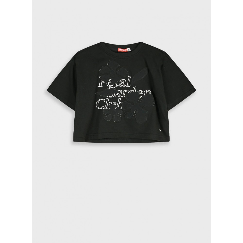 Εφηβική Μακό Μπλούζα με Απλικέ Petal Garden Κορίτσι (6-16) -Μαύρο- 