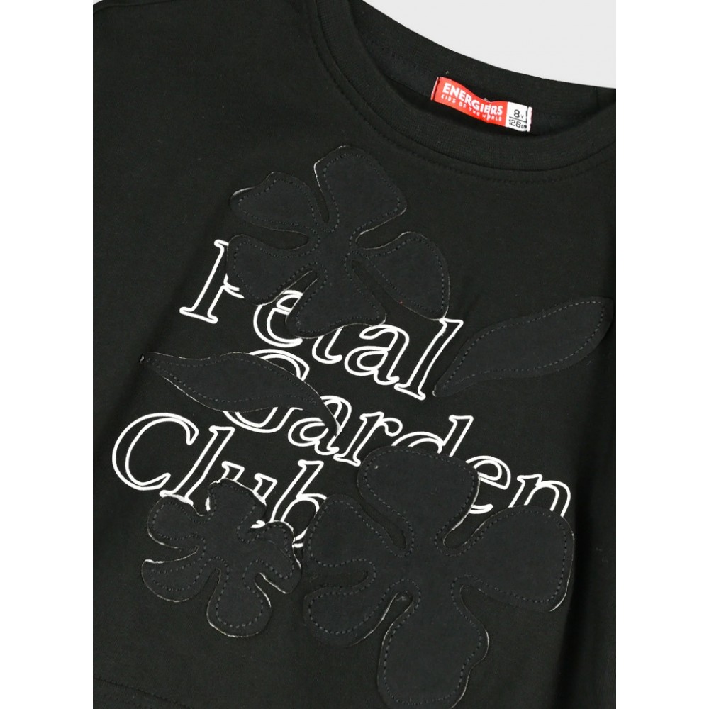 Εφηβική Μακό Μπλούζα με Απλικέ Petal Garden Κορίτσι (6-16) -Μαύρο- 16-226230-5