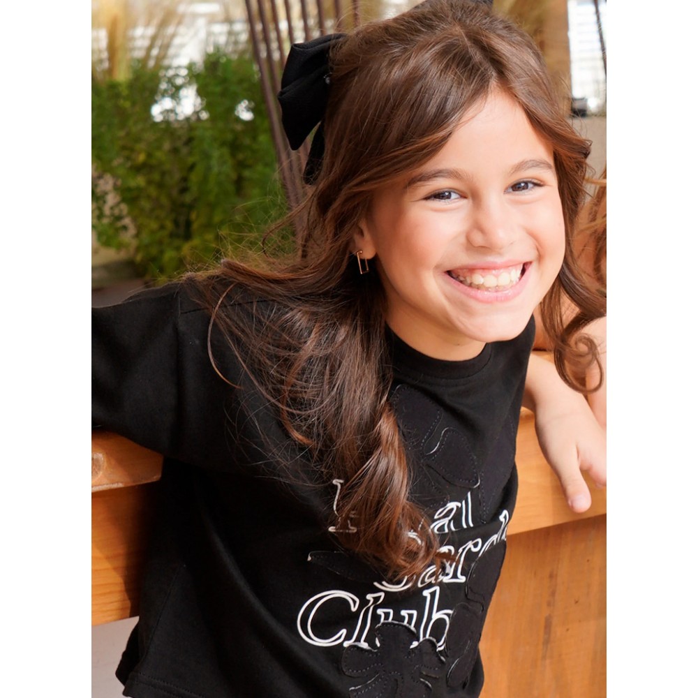 Εφηβική Μακό Μπλούζα με Απλικέ Petal Garden Κορίτσι (6-16) -Μαύρο- 