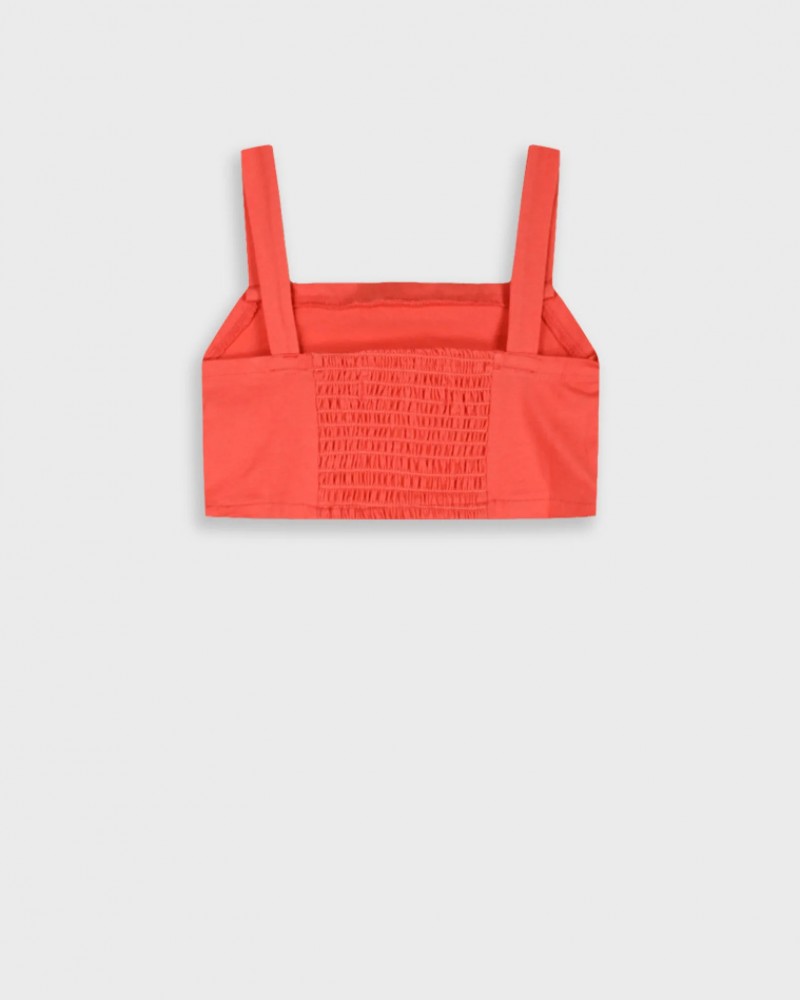 Εφηβικό Crop Top Μπλουζάκι με Τιράντα Κορίτσι (6-16) -Κοραλλί- 