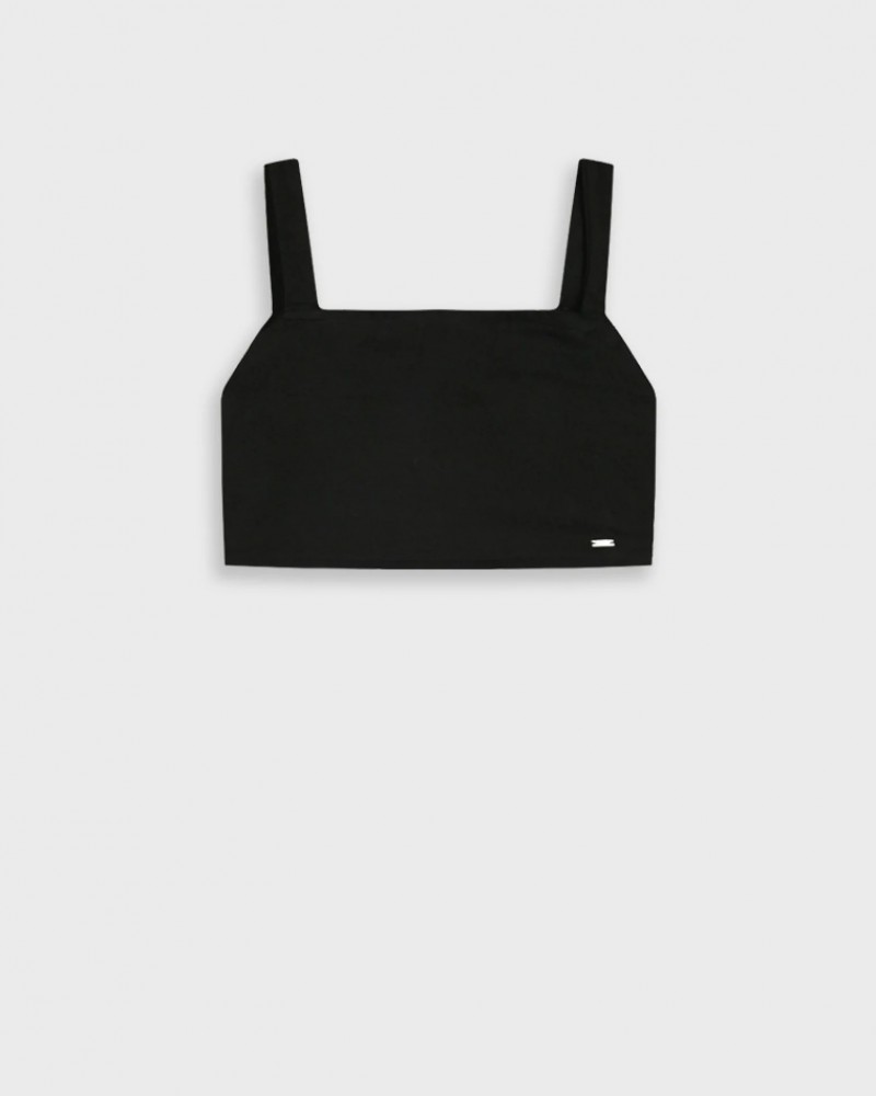 Εφηβικό Crop Top Μπλουζάκι με Τιράντα Κορίτσι (6-16) -Μαύρο- 