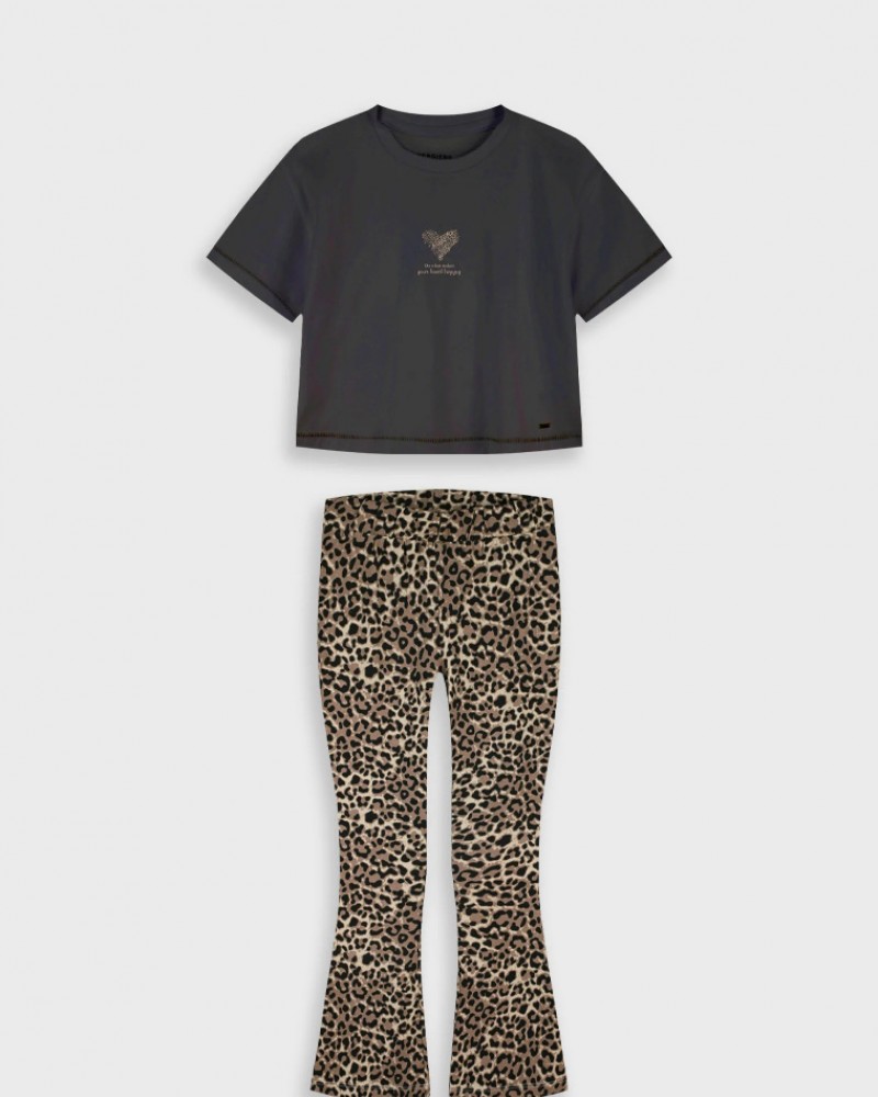 Εφηβικό Σετ με Μπλούζα Crop Your Happy Και Κολάν Καμπάνα Κορίτσι (6-16) -Leopard- 