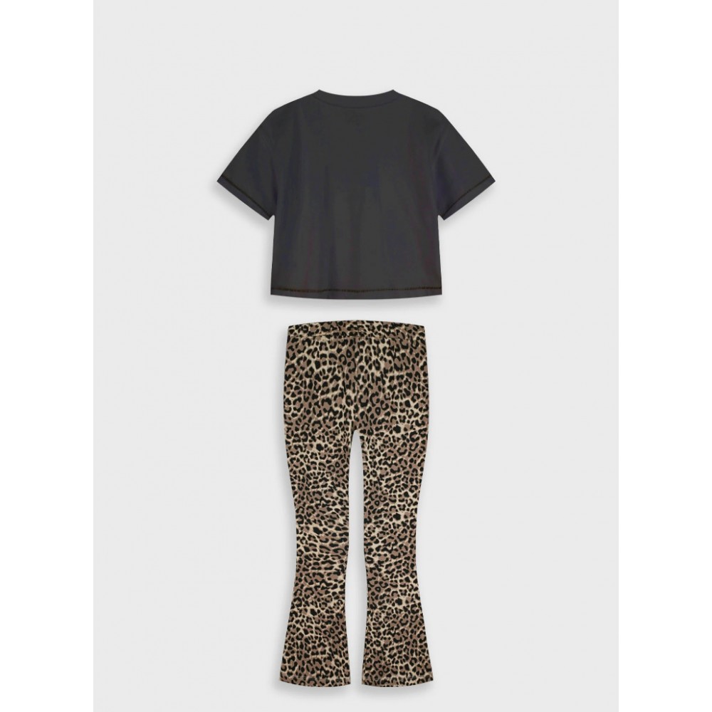 Εφηβικό Σετ με Μπλούζα Crop Your Happy Και Κολάν Καμπάνα Κορίτσι (6-16) -Leopard- 16-226243-0