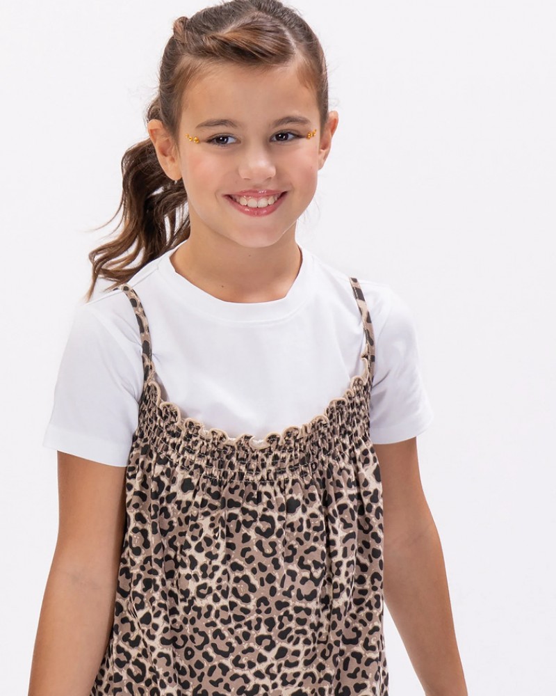 Εφηβικό Σετ Φόρεμα με Τιράντα Λεοπάρ και Μακό Μπλούζα Κορίτσι (6-16) –Εμπριμέ– 