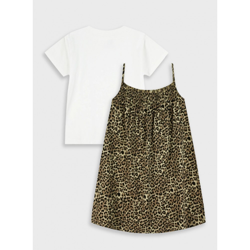 Εφηβικό Σετ Φόρεμα με Τιράντα Λεοπάρ και Μακό Μπλούζα Κορίτσι (6-16) –Εμπριμέ– 16-226243-7
