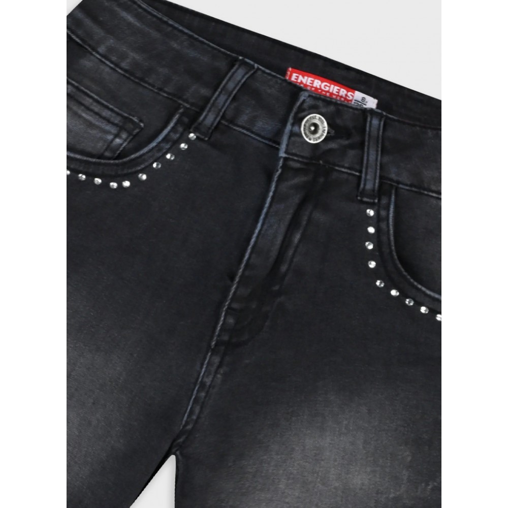 Εφηβικό Σορτς Jean με Στρας και Ξέφτια Κορίτσι (6-16) -Μαύρο Τζιν- 