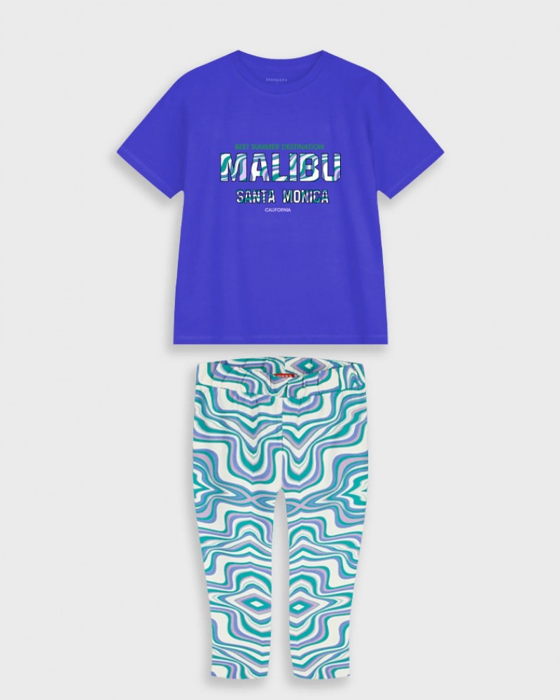 Εφηβικό Μακό Σετ με Μπλούζα Malibu Και Κολάν Κάπρι Κορίτσι (6-16) -Σμαράγδι- 