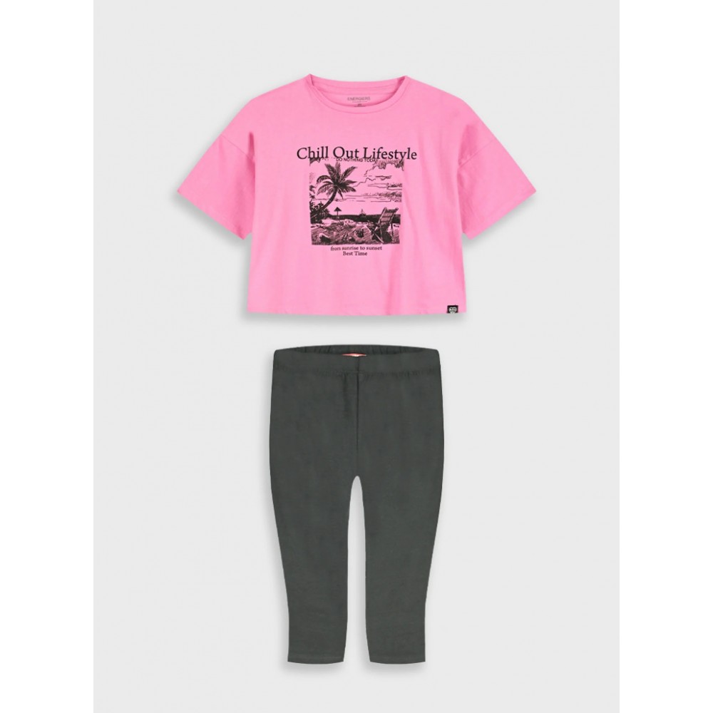 Εφηβικό Μακό Σετ με Μπλούζα Chill Out Lifestyle Και Κολάν Κάπρι Κορίτσι (6-16) -Μαύρο- 