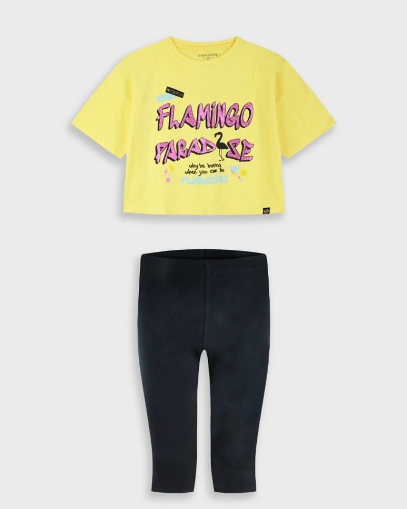 Εφηβικό Μακό Σετ με Μπλούζα Flamingo Και Κολάν Κάπρι Κορίτσι (6-16) -Μαύρο- 