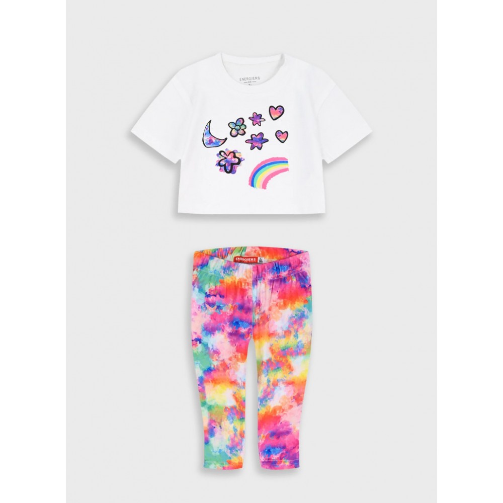 Παιδικό Σετ με Μπλούζα Ουράνιο Τόξο και Κολάν Κάπρι Κορίτσι (2-6) -Λευκό- 16-226270-0