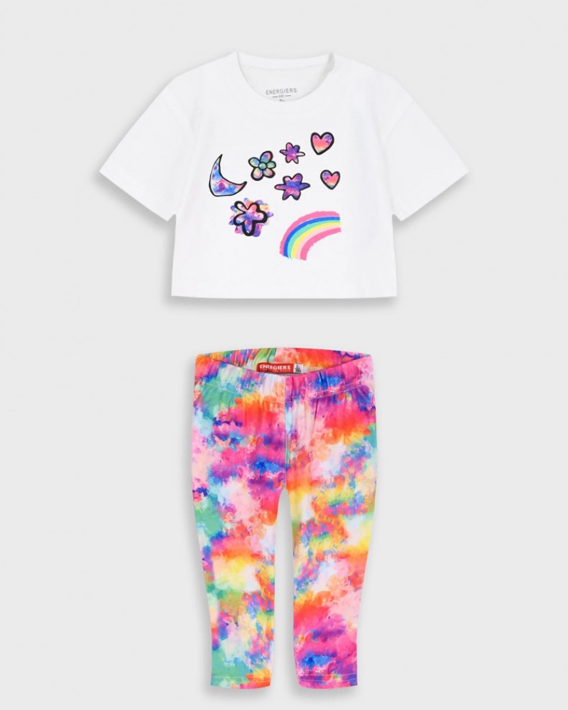 Παιδικό Σετ με Μπλούζα Ουράνιο Τόξο και Κολάν Κάπρι Κορίτσι (2-6) -Λευκό- 
