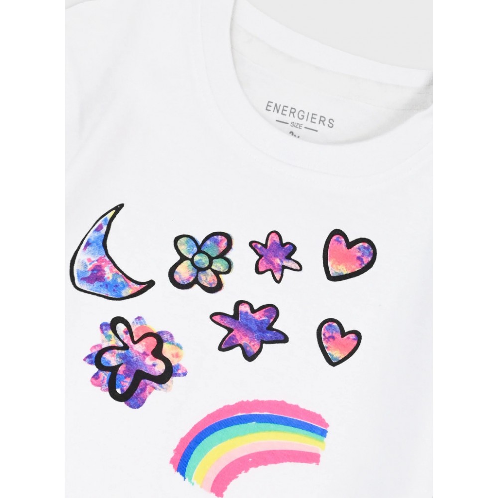 Παιδικό Σετ με Μπλούζα Ουράνιο Τόξο και Κολάν Κάπρι Κορίτσι (2-6) -Λευκό- 16-226270-0