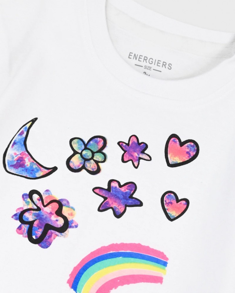 Παιδικό Σετ με Μπλούζα Ουράνιο Τόξο και Κολάν Κάπρι Κορίτσι (2-6) -Λευκό- 