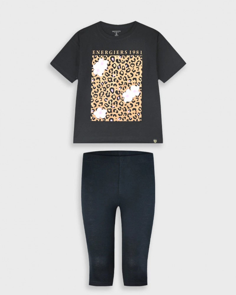 Εφηβικό Μακό Σετ με Μπλούζα Animal Και Κολάν Κάπρι Κορίτσι (6-16) -Μαύρο- 