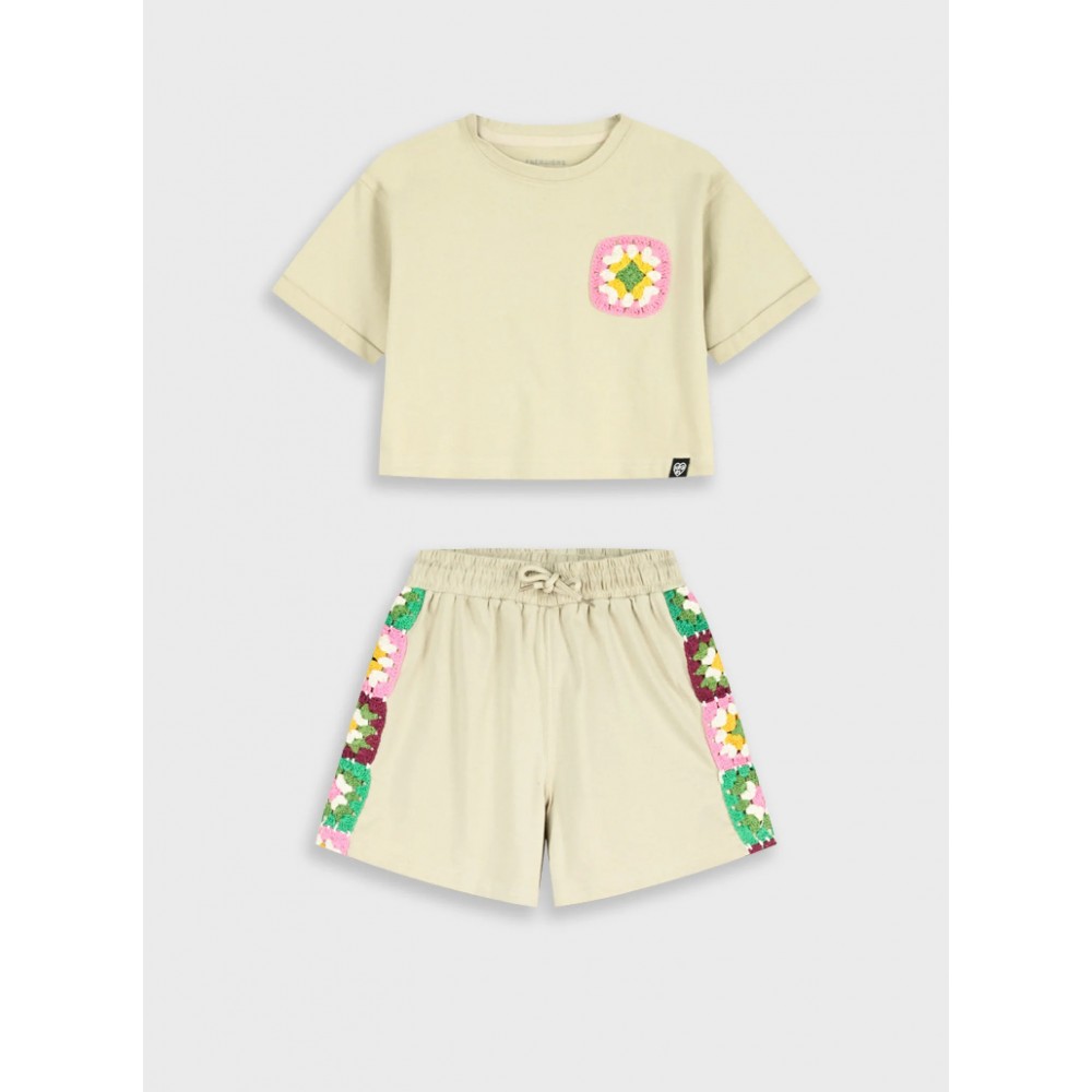 Εφηβικό Σετ Μπλούζα Τοπ Και Σορτς με Υπέροχο Κέντημα Κορίτσι (6-16) -Βανίλια- 16-226284-0