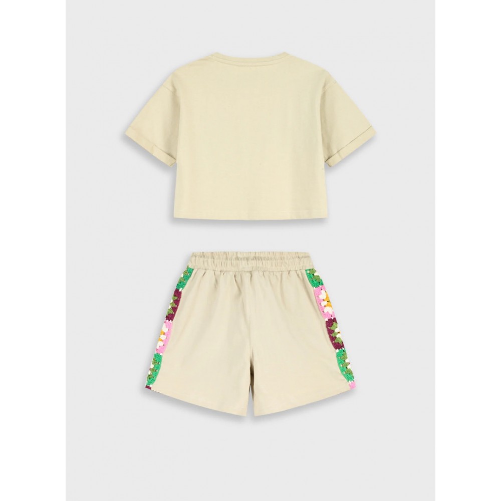 Εφηβικό Σετ Μπλούζα Τοπ Και Σορτς με Υπέροχο Κέντημα Κορίτσι (6-16) -Βανίλια- 16-226284-0