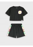Εφηβικό Σετ Μπλούζα Τοπ Και Σορτς με Υπέροχο Κέντημα Κορίτσι (6-16) -Μαύρο- 