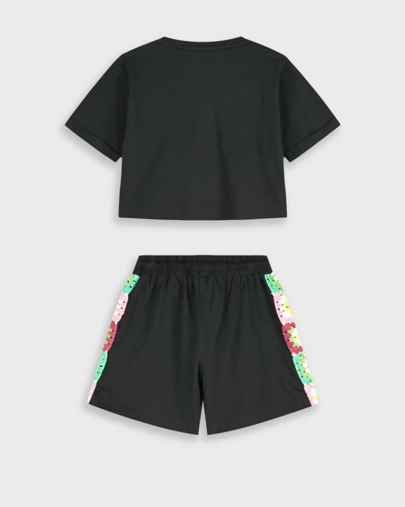 Εφηβικό Σετ Μπλούζα Τοπ Και Σορτς με Υπέροχο Κέντημα Κορίτσι (6-16) -Μαύρο- 