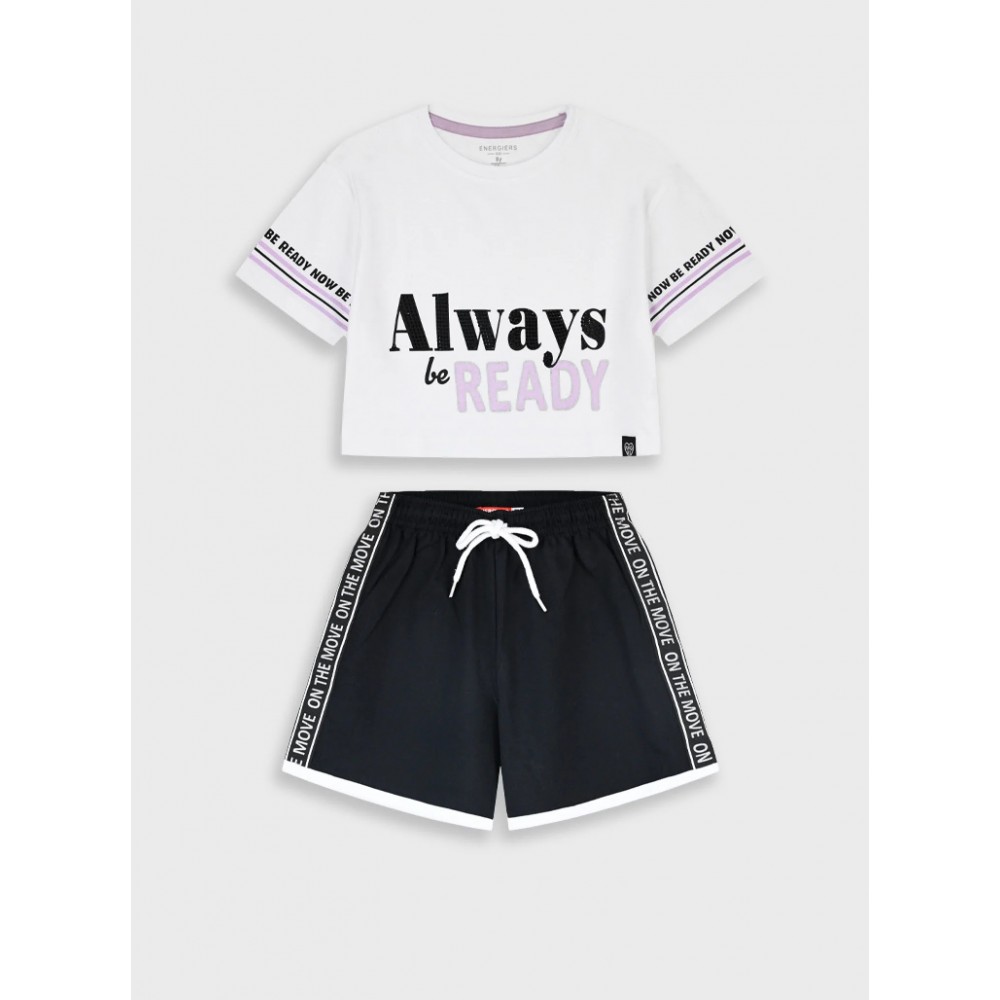 Εφηβικό Μακό Σετ με Μπλούζα Always Be Ready Και Σορτς Κορίτσι (6-16) -Μαύρο- 16-226285-0