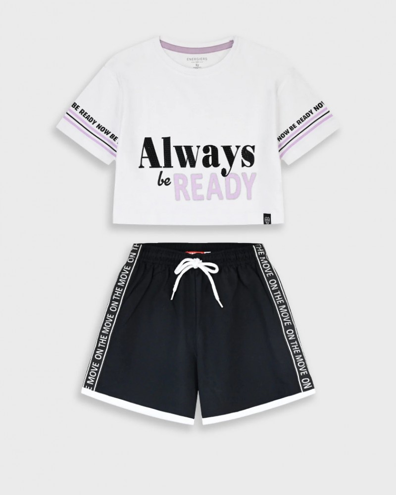 Εφηβικό Μακό Σετ με Μπλούζα Always Be Ready Και Σορτς Κορίτσι (6-16) -Μαύρο- 