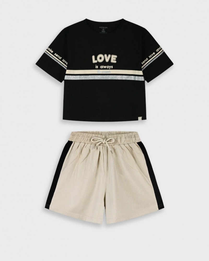 Εφηβικό Μακό Σετ με Μπλούζα Love is Always Και Σορτς Κορίτσι (6-16) -Βανίλια- 16-226290-0