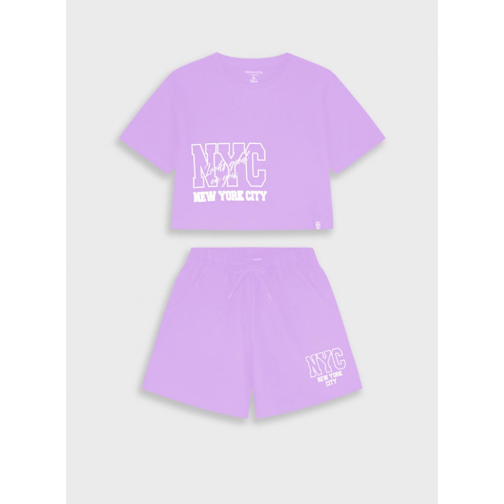Εφηβικό Μακό Σετ με Μπλούζα New York City Και Σορτς Κορίτσι (6-16) -Λιλά- 16-226292-0