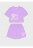 Εφηβικό Μακό Σετ με Μπλούζα New York City Και Σορτς Κορίτσι (6-16) -Λιλά- 