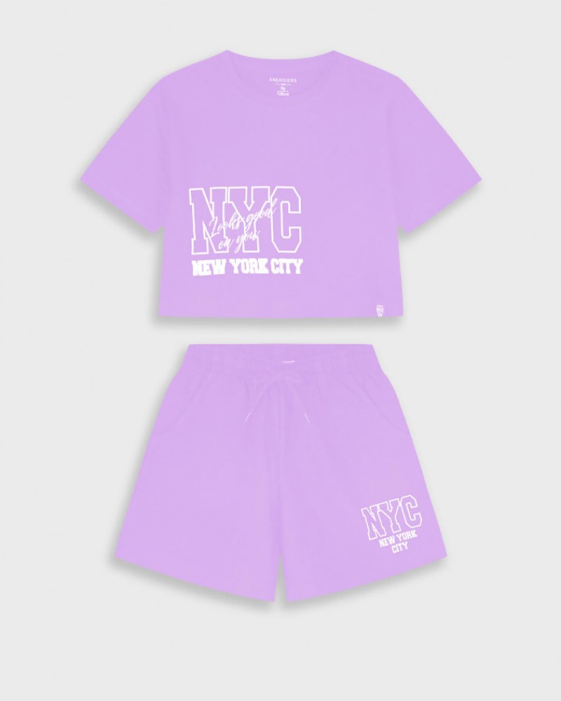 Εφηβικό Μακό Σετ με Μπλούζα New York City Και Σορτς Κορίτσι (6-16) -Λιλά- 