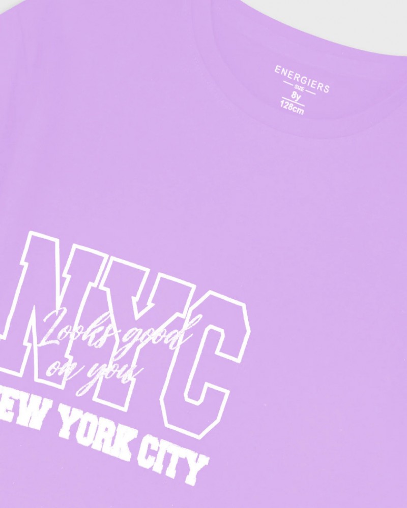 Εφηβικό Μακό Σετ με Μπλούζα New York City Και Σορτς Κορίτσι (6-16) -Λιλά- 