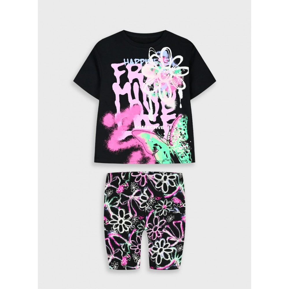 Εφηβικό Σετ με Μπλούζα Graffiti Και Σορτς Ποδηλατικό Κορίτσι (6-16) -Εμπριμέ- 16-226295-0