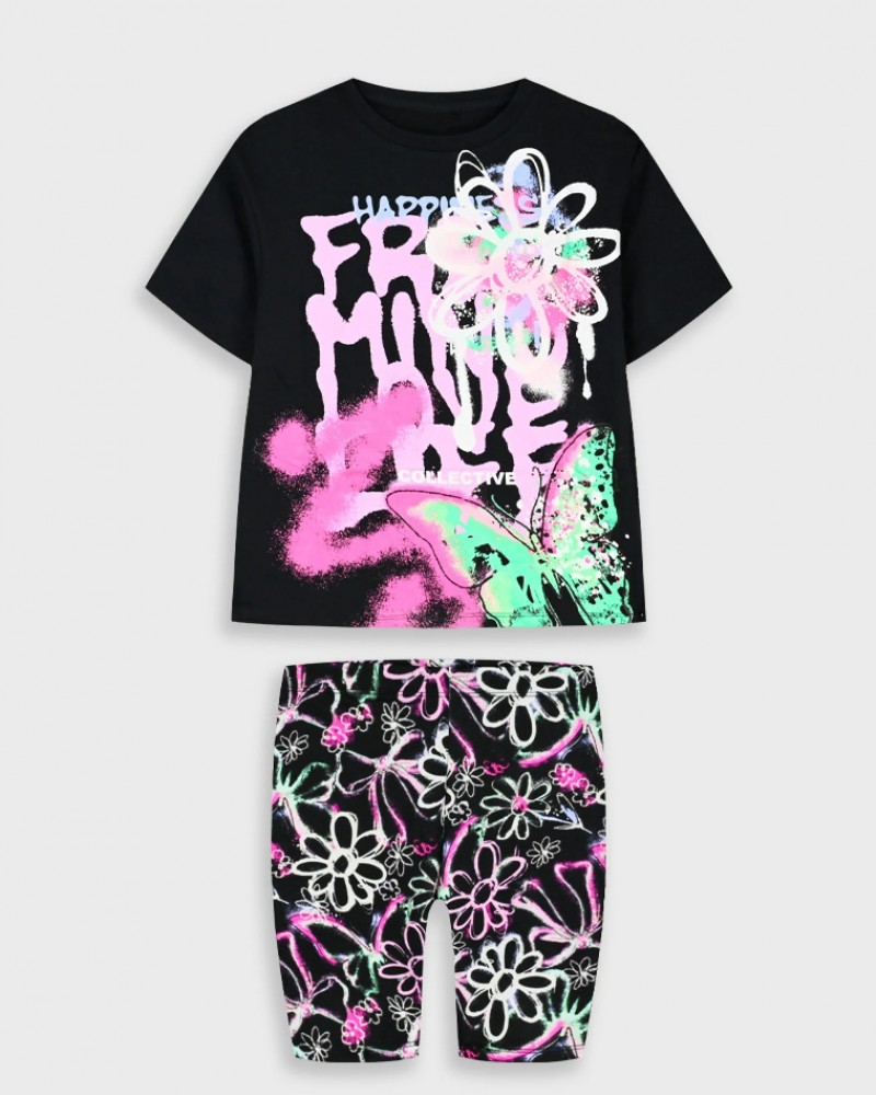 Εφηβικό Σετ με Μπλούζα Graffiti Και Σορτς Ποδηλατικό Κορίτσι (6-16) -Εμπριμέ- 