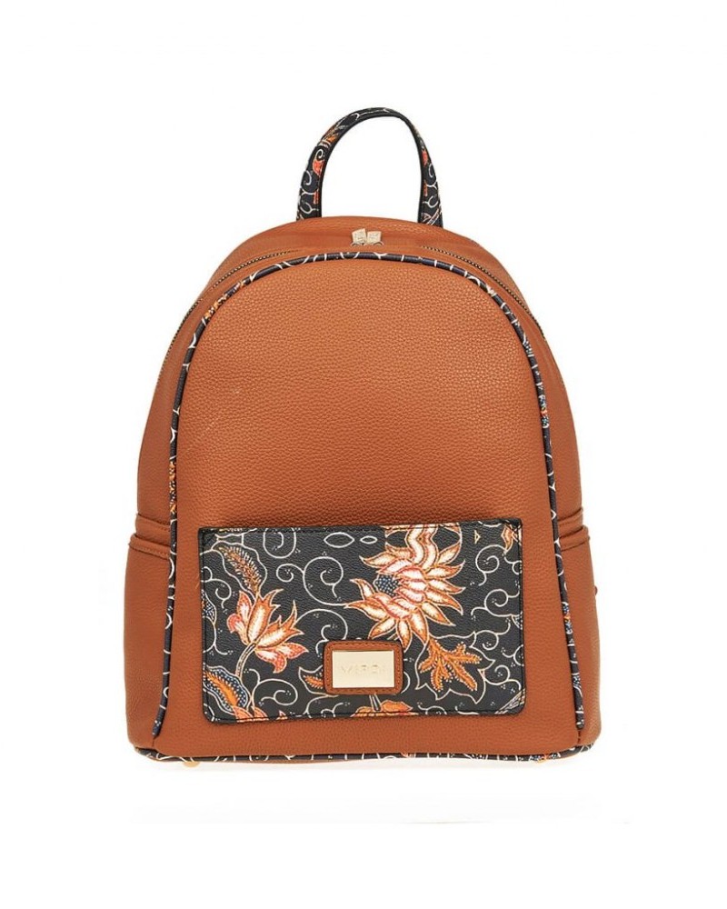 Backpack Γυναικείο Σακίδιο Πλάτης με Floral Print Σχέδιο Verde -Καφέ- 16-7647