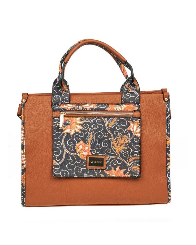 Γυναικεία Τσάντα Χειρός-΄Ώμου με Floral Print Σχέδιο Verde -Καφέ- 16-7648